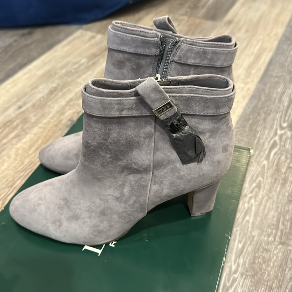 NIB Ralph Lauren grey sheep leather suede heeled ankle boot Brin booties 9.5 * - Picture 4 of 10